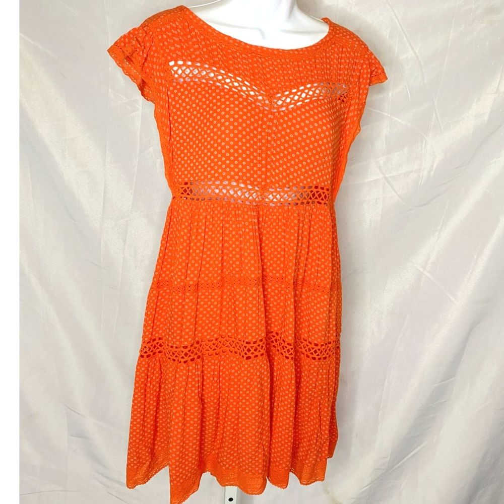 Free People Orange Beach Dress with small white flowers cap sleeves